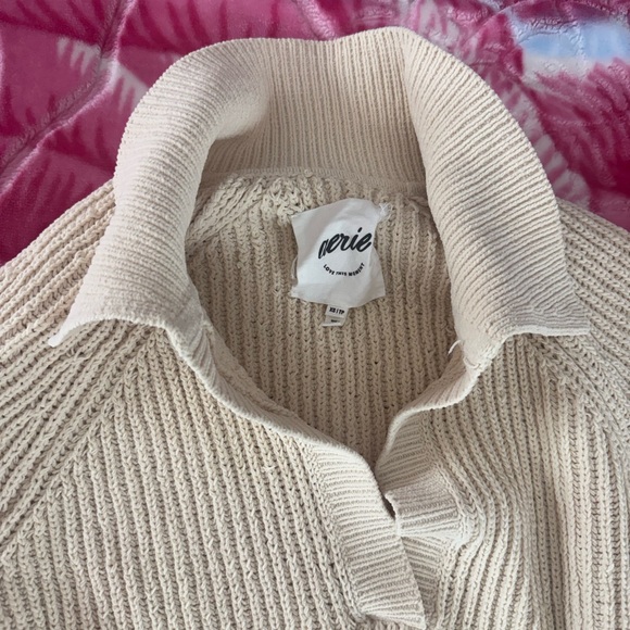 aerie Cream Ribbed Polo Sweater Pullover - Picture 2 of 6